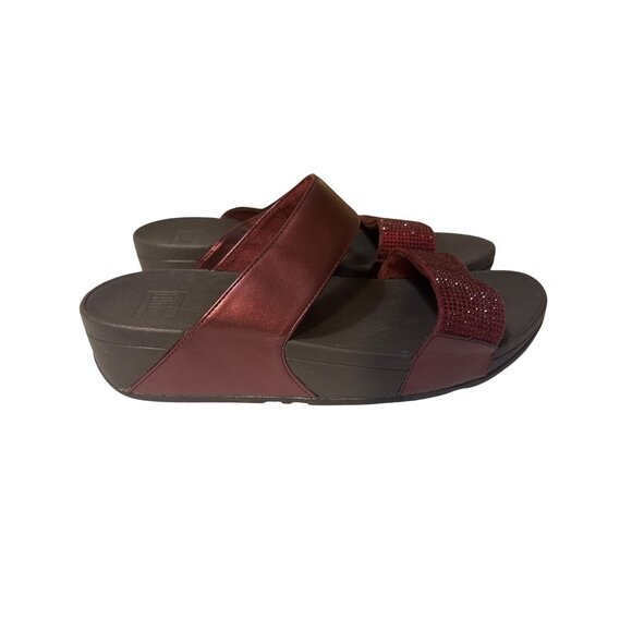 Fitflop Lulu Crystal Embellished Slides Oxblood Red US 09 - Picture 3 of 6